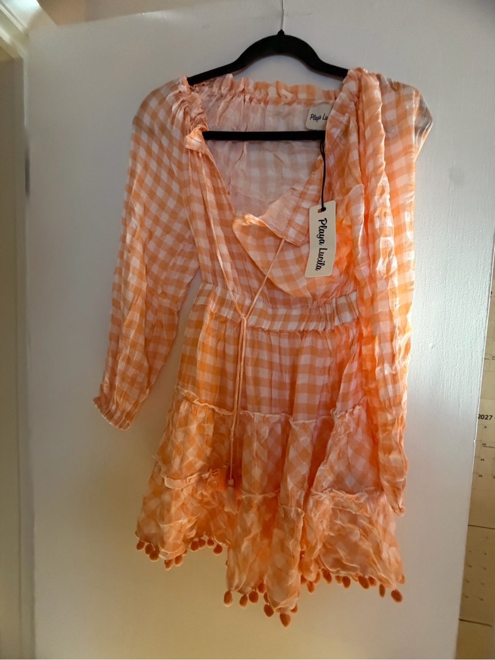 Pepe LuLu Orange Gingham Mini Dress with Ruffle Hem